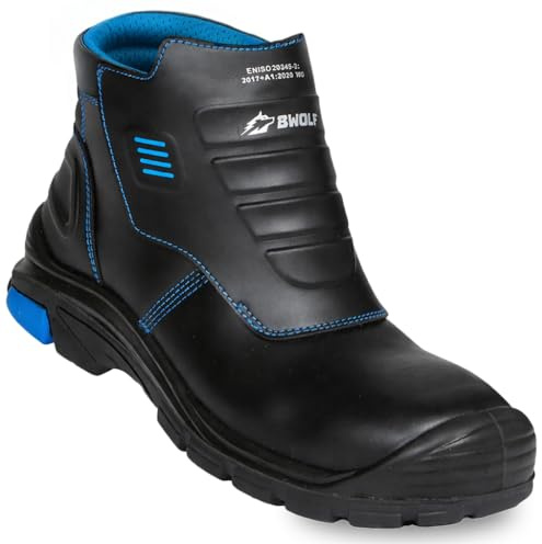 BWOLF Welder Pro HI S3 Chaussures de travail ignifuges avec semelle en polyuréthane et caoutchouc antidérapante en cuir résistant à la chaleur, Noir , 40 EU
