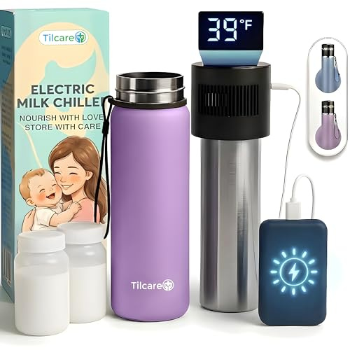 Botella Refrigerante Eléctrica para Leche Materna: Tiempo de Enfriamiento Ilimitado, 2 Botellas de Almacenamiento de 150 ml/5 oz, Enfriador de Leche Materna Alimentado por USB-C de 5V - Lavanda