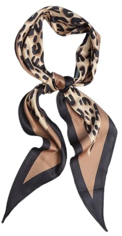 GIMIRO Bufanda de satén de 120 cm x 36 cm de rombo colorida, accesorios de moda para sombreros, blazers, blusas, vestidos, faldas, bandas de cintura, corbatas, Marrón Beige Black Leopard, 120cm x 36cm