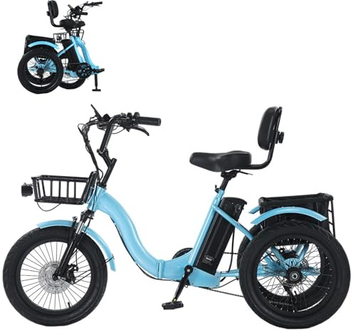 DHsdlpLU Tricycle éLectrique à PéDales pour Adulte 18 éLectrique avec Panier De Chargement Pneus Larges Pliable, Facile à Monter Les côtes Charge maximale de 30 kg Trottinette de Courses