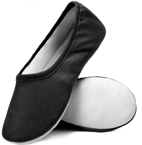 Growmax Chaussons de gymnastique en cuir souple pour filles et garçons - Semelles en cuir de vachette - Chaussons pour enfants - Coutures stables