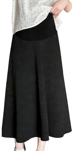 Kaeltsyn Jupe de maternité élastique taille haute pour femme - Style décontracté - Plissée - Longue pour la grossesse - Pour les trajets quotidiens