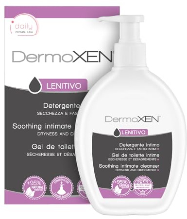 DermoXEN Lenitivo Loción de lavado íntimo para mujer, para sequedad vaginal e irritación, pH 5.2, cuidado íntimo, menopausia y posparto, aloe vera, sin SLS SLS, para pieles sensibles, equilibrio de pH