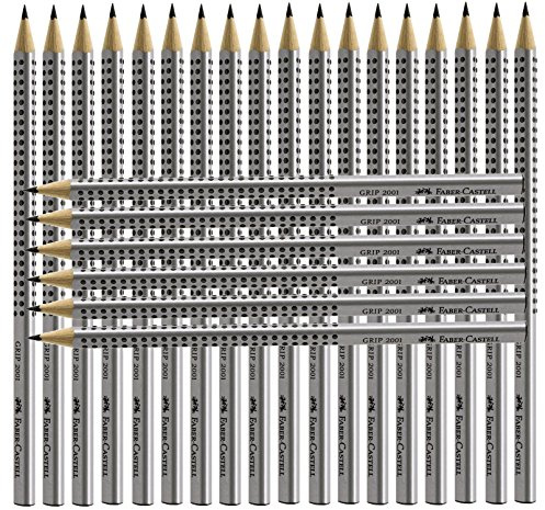 Faber-Castell Lápices Grip 2001 en paquete de 6 unidades, dureza: HB, color de la funda: plata H