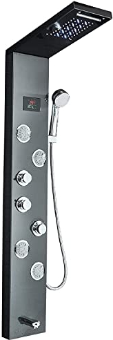 LED Duschpaneel aus rostfreiem Edelstahl mit Temperaturanzeige und 4 Massagedüsen Farbe: Schwarz