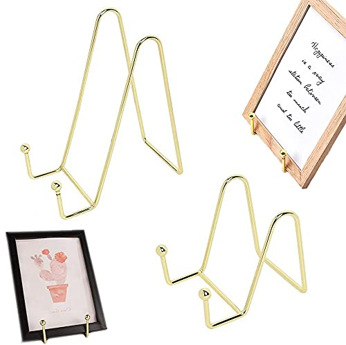 LWZko 2 Pezzi Supporto per Cornice Decorativa, Supporto per Piatto Decorativo, Cavalletto Decorativo per Foto, Acciaio Inossidabile Espositore Stand in Ferro per Foto, Immagini, Libri, Piatto (Oro)