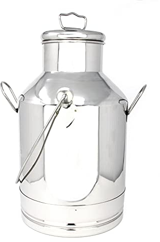 GK Global Kitchen Stainless Steel Milk Churn Can Jug Canister With Carry Handle & Push Lid Large Fresh Milk Cream Dairy Transportation Container Barrel Milk Pail Bucket Tote Jug Gallon (15L)