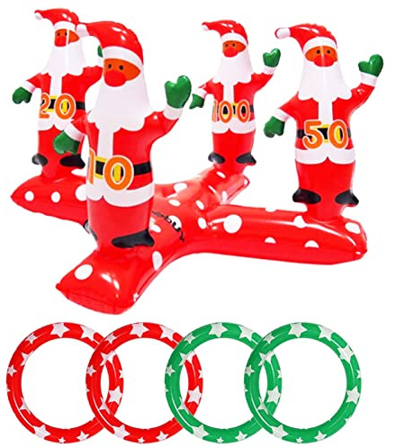 Gioco di lancio di anelli per feste di Natale, per bambini e adulti, gonfiabile con 4 anelli, divertente gioco di Natale per famiglie, scuola, ufficio, giochi interni ed esterni, Capodanno bambini