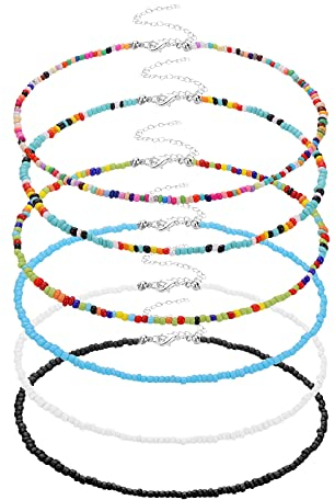 Yolev 6 Stück Perlenkette Bunte Boho Strand Perlen Halsketten Armbänder für Damen Mädchen Schmuck(Farbe 1)