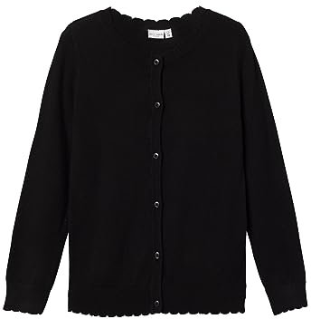 NAME IT Mädchen NKFVAMONE LS Knit Card K NOOS Strickjacke, Black, 122/128