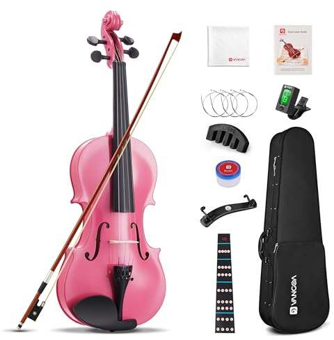 Vangoa 1/2 akustisk fiol för nybörjare, halv storlek akustisk fiol för barn tonåringar studenter nybörjare violin startkit med hårt fodral, ros, axelstöd, rosett, extra strängar, tyst, rosa