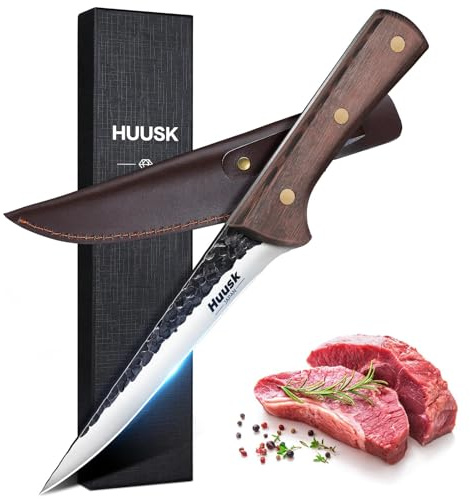 Huusk Boning Knife for Meat Cutting 5.5 Inch, Japanese Trimming Knife with Sheath, Sharp Fish Fillet Knives, Outdoor Hunting Knives, Gift for Men and Women