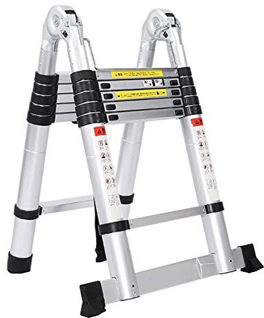 HAPPLiGNLY Escalera Extensible telescópica, Escalera telescópica de articulación Grande de 42 mm Tipo A Extensión de Aluminio de 26 pies Escalones Antideslizantes telescópicos Plegables Portá