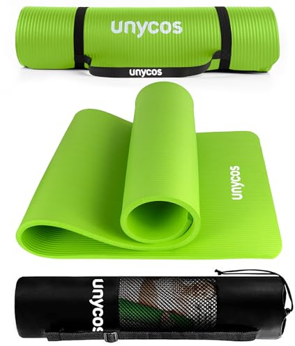 unycos - Esterilla de Deporte, Yoga, Pilates y Fitness, Gruesa (10 mm) Antideslizante【E-Book】Correa y Bolsa de Transporte, Colchoneta NBR para Gimnasio en Casa 183x60 cm | 72,04x23,62 (Verde)
