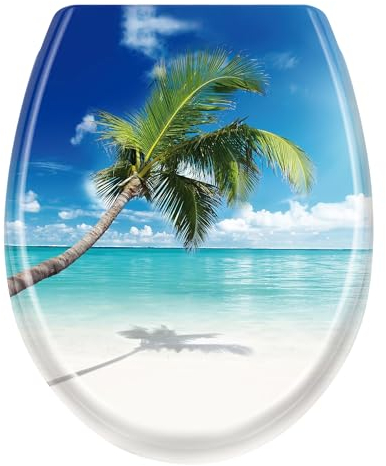 XMTECH Abattant de WC avec système d'abaissement automatique/Softclose - Taille universelle - En plastique rigide - Couvercle de toilette en Duroplast - Vue sur la mer