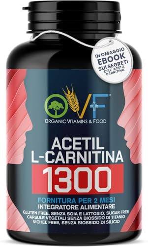 OVF - Acetil L-CARNITINA 1300mg 120cps (2 mesi di fornitura) - La Carnitina Potenzia la Produzione di Energia e favorisce il Metabolismo dei Grassi - Senza Biossido di Silicio - Made in Italy