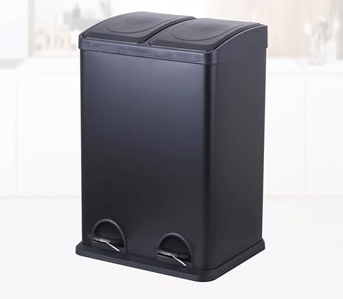 STARNINE 40L Compartment Recycling Bin Black Kitchen Pedal Dust Bin Removable Compartment Waste Separation Bin Stainless Steel Kitchen Waste Bin (40L BLACK (2 x 20L Compartments))
