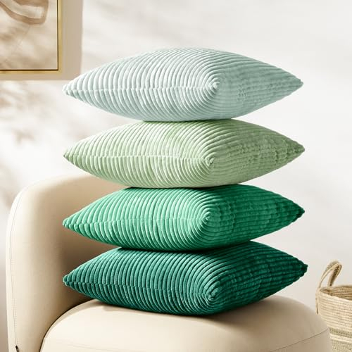 Softalker Kissenbezüge 45x45 Mint Grün 4er Set Cord Sofakissen Dekokissen Couchkissen Kissenhüllen Kissenbezug mit Streifenmuster Wohnzimmer Deko modern Kinderzimmer Flur Balkon Frühling Sommer