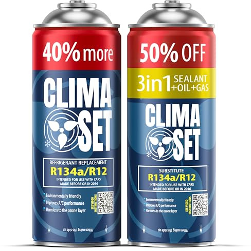 ClimaSet 3in1 R134a ersättningsgas för köldmedium - köldmedium luftkonditionering bil med tätningsmedel och olja för luftkonditionering - gasflaska 2x235 g - ECO