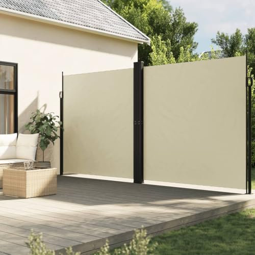 Gecheer Tenda,da Sole,Laterale,Retrattile,Estensibile,con 2 Pannelli,Crema,220x600 cm,Tenda da Sole per Esterno,Tenda da Sole Patio,Tenda Paravento da Esterno,Tenda da Sole da Terrazzo