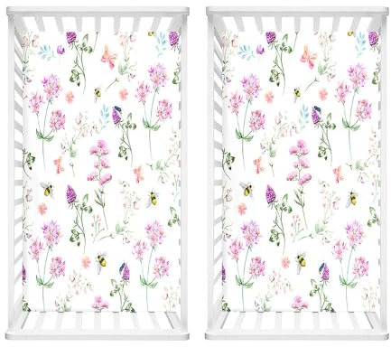 Hiseng 2 Stück Baby Spannbettlaken Bettlaken für Oval & Eckige Matratzen, Weiche Mikrofaser Spannbettlaken Kinderwagen Matratzenschoner für Beistellbett & Kinderwagen (60x120cm,Lavendel 3)