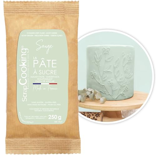 ScrapCooking - Pâte à Sucre Vert Sauge 250g - Colorant d’Origine Naturelle - Sans Gluten, Sans Huile de Palme - Pour Gâteaux, Pâtisseries Anniversaire - Vert Pastel - Fabriquée en France - 7621