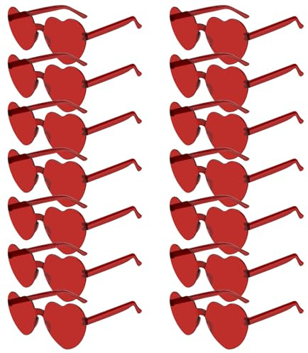 BOUBONI 14/28 Pack Heart Shaped Sunglasses for Women Rimless Heart Party Glasses Bulk Colored Love Sunglasses for Party (14, Red)