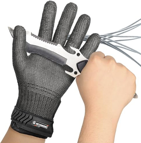 Schwer Gants de protection anti-coupures ultime niveau A9/F, gants renforcés en acier inoxydable, gants résistants aux coupures, pour bouchers, démontage de viande, ouverture d'huîtres, coupe-légumes