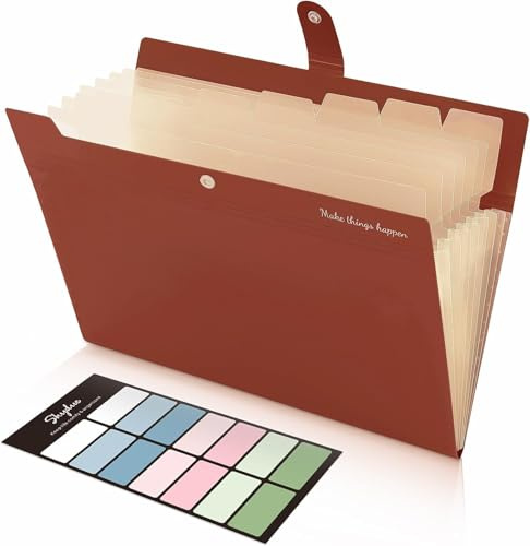 SKYDUE Dokumentmapp A4, expanderbar dokumenthållare, A4-dokumentmapp med 8 fack, dokumentorganisatör för hem och skola (brun)