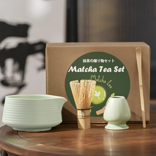 Ranedo Matcha Set, Matcha Besen Set, 4 teiliges japanisches Matcha-Tee-Set mit Bambusbesen, Keramikschale, Löffel & Halter, Traditionelle Teezeremonie, Geschenkidee für Tee-Liebhaber&Einsteiger