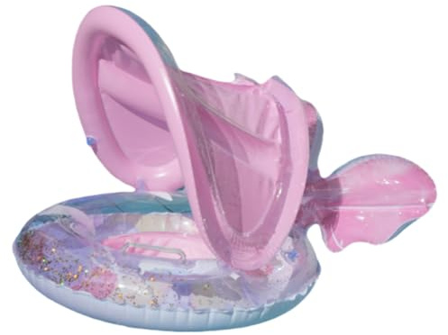 Starnearby Salvagente Gonfiabile per Bambini, Salvagente Galleggiante, Anello Gonfiabile con Parasole, Sedia Galleggiante per Bambini (A-rosa brillante)