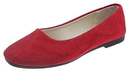 Summer Shoes Women's Ballet Flats Flat Comfortable Slip On Mary Jane Low Shoes Soft Soles Sandals Closed Round Toe Flats Slip On Shoes Suede Loafer Flats Dance Shoes Pumps Shoes, red, 10 UK