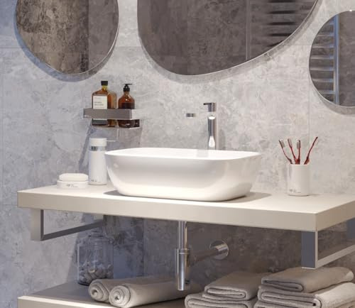 Swiss Aqua Technologies Vasque à poser Infinitio 45,5x32,5 cm | Blanc brillant | Céramique fine rectangulaire | Sans trop-plein | Blanc