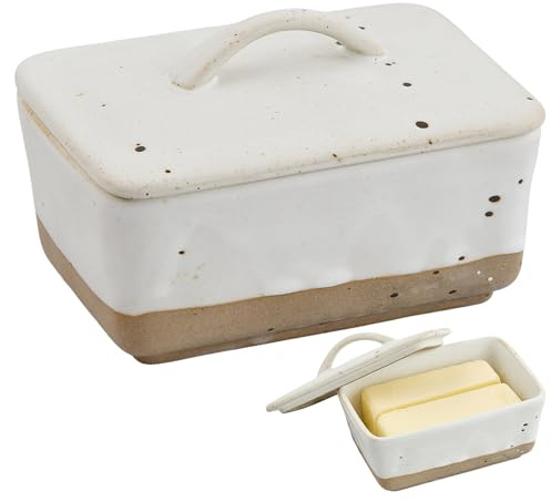 Culinavog Mantequera de Cerámica de 350 ml con Tapa, Caja de Mantequilla de Porcelana, Reutilizable Recipiente para Mantequilla, Plato de Mantequilla para Restaurante, Cafetería, 14.5×10.2×6.5 cm