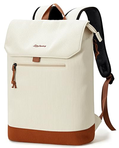 Lekespring Damryggsäck, skolryggsäck tonåringar med 15,6 tums laptopfack, elegant stads- och affärsryggsäck för universitet, skola, resor och vardag, beige