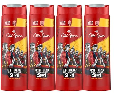 Old Spice Gel De Ducha Y Champú Para Hombres 4x400ml Selección, Gel Para Cara, Cuerpo Y Pelo 3 En 1 Multiusos, Frescura Duradera