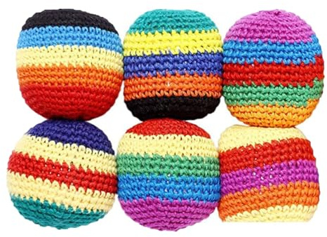 YOAOSER Hand-Made Knitted Footbags Set, Knitted Footbags,Juggling Balls,Multicolored Geometric Pattern, Novelty Crochet Kick Bag, Assorted Colors,Outdoor Game & Party Fun