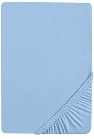 biberna 0077144 Spannbetttuch Feinjersey (Matratzenhöhe max. 22 cm), gekämmte Baumwolle, superweich 1x 90x190 cm > 100x200 cm eisblau