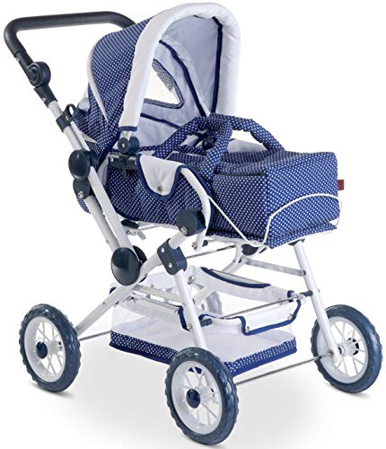 Götz 3402055 Spotty Blue höhenverstellbarer 4-rädriger Puppenwagen in blau / weiß - passend für alle Puppen bis 50 cm - für Kinder ab 3 Jahren