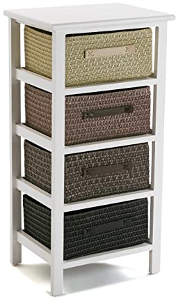 Versa Gavle Mueble para el Baño Auxiliar, Cajonera con 4 cajones para organizar, Almacenaje Moderno y Divertido, Medidas (Al x L x An) 73 x 28 x 37 cm, Madera y Poliéster, Color Marrón