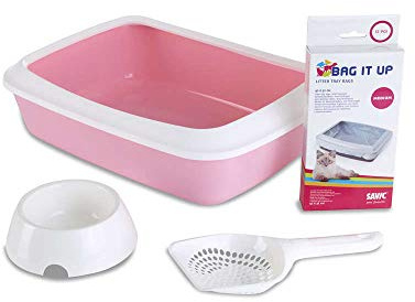 Savic bac litiere pour Chat Iriz Starter Kit - Rose - Set Complet pour Chaton - bac Ouvert - Pelle et gamelle incluses - 42x31x12,5 cm