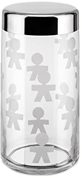 Alessi GIROTONDO Küchendose mit Aufdruck und abgedichtetem Deckel aus Edelstahl, B 21,6cm, H 10,5cm, Rot