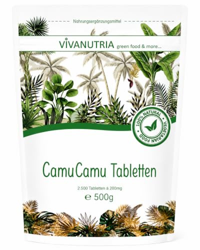 VivaNutria Camu Camu Presslinge 2500 Stück I 500g | Rohkostqualität I 100% reine Camu Camu Tabletten I aus kontrolliertem Anbau und laborgeprüft | hochdosiertes Vitamin C | vegan
