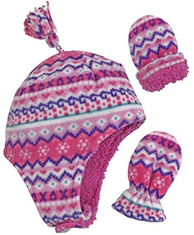 N’Ice Caps Toddler Baby Winter Hat Mitten Set – Kids Boys Girls Gloves Fleece Sherpa Lined (Fair Isle Print Infant, 6-18 Months)