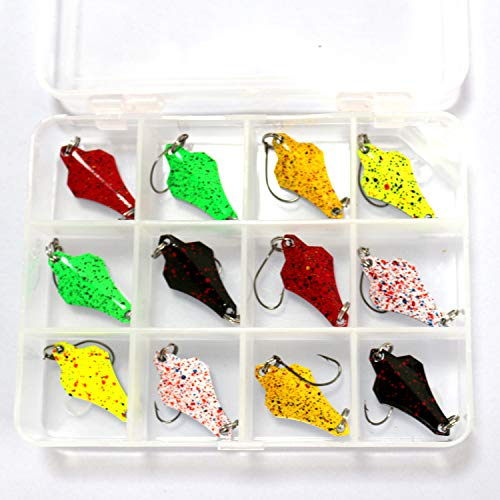 FitTrek Spoons Angeln Set Forellen Spoon - 12 PCS Forellenköder Bunt mit Einzelhaken - Top Spinner Kunstköder Blinker zum Angeln Set für Hecht Forelle 3,3cm/3g mit Köderbox