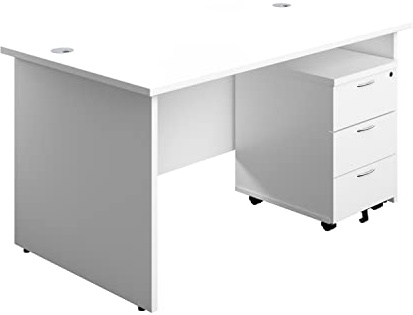 Office Hippo Panel Desk with 2 Mobile Storage Including Filing Drawer, A4, Foolscap, Engineered Wood, White, 140 x 80 x 73 cm