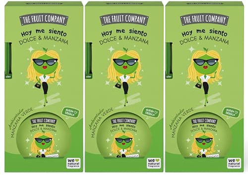 The Fruit Company - Ambientador Mikado Manzana Verde 40 ml. Difusor de varillas perfumadas. (3 ud.)