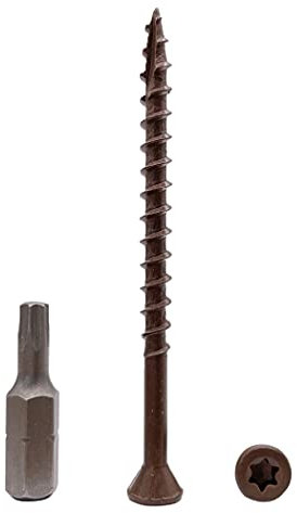Paquete de 150 piezas de acabado anticorrosión marrón 4,2 x 65 mm Tornillos de madera para terraza, tornillos de madera, cabeza torx, tipo 17, cabeza avellanada, tornillo exterior (150, 4,2 x 65 mm)