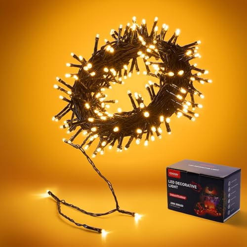COCOSY Luci Natale Esterno 20M 200 LEDs Luci Albero di Natale con Telecomando Impermeabile Natale Decorazioni 8 Modalità per Giardino Balcone Camera Gazebo Ringhiera (Bianco Caldo)