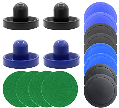 BQSPT Air Hockey Pucks and Paddles,Air Hockey Pushers, Handles Paddles Replacement Accessories (4 Striker 96mm with Pads, 8 Pucks 64mm Thick and Thin)